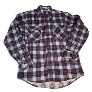 Fieldmaster Perma-Prest Flannel Plaid Button Up Shirt Men's M Red Multi Pockets